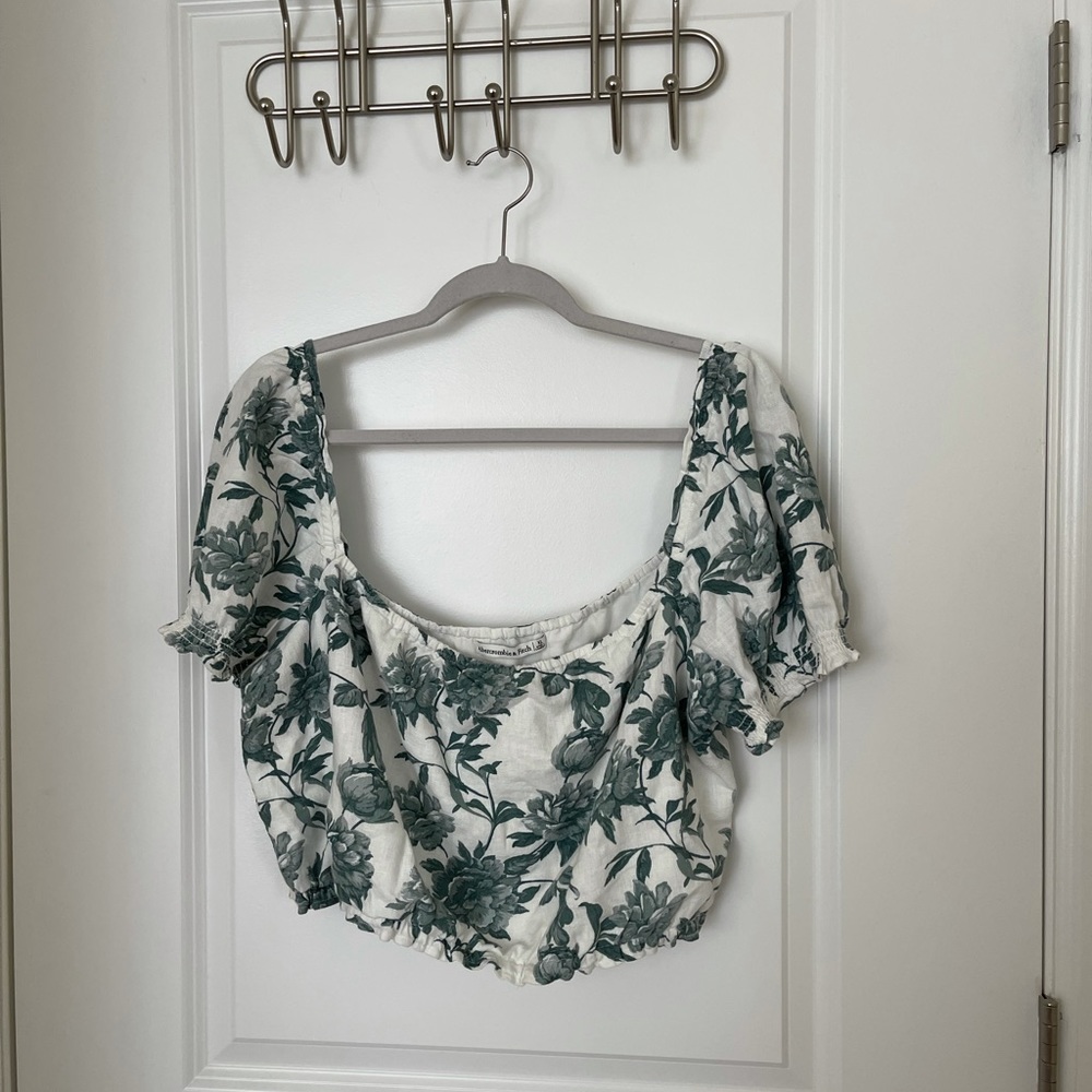Green Floral Crop Top